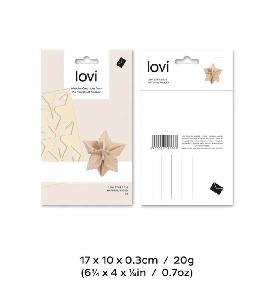 Stjerne med oppheng, Liten naturfarget - 5x4,5 cm