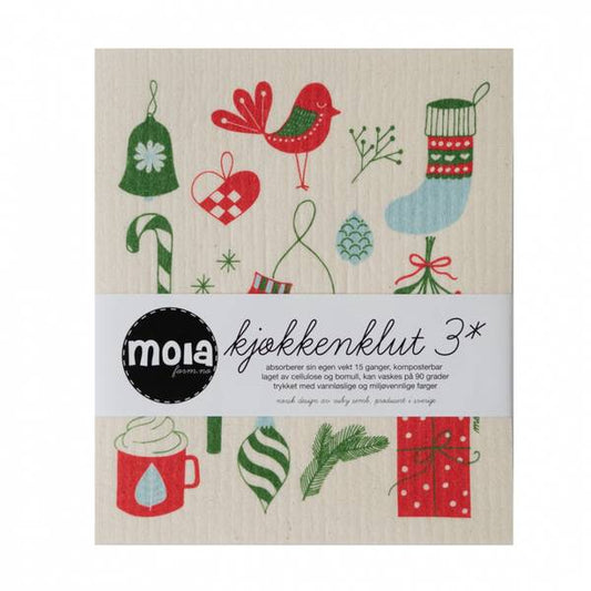 3 pk kjøkkenkluter, Jul blå