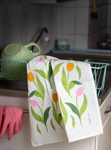 Kjøkkenhåndkle, Tulipan gul/rosa