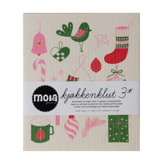 3 pk kjøkkenkluter, Jul rosa
