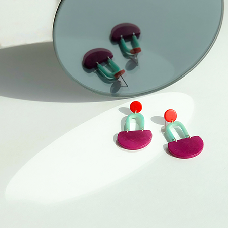 Øredobber i taguanøtt, GALATEA Coral, Mint and Viola