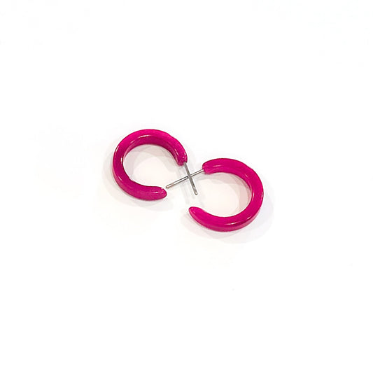 Mini Half Moon Øredobber i taguanøtt, Fuchsia