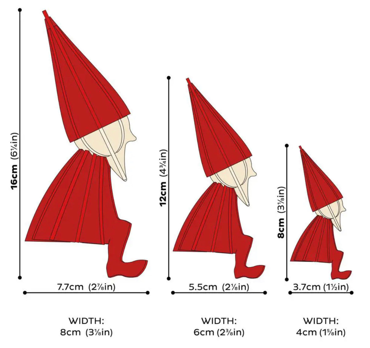 Smånisse med skjegg, Medium rød - 12 cm
