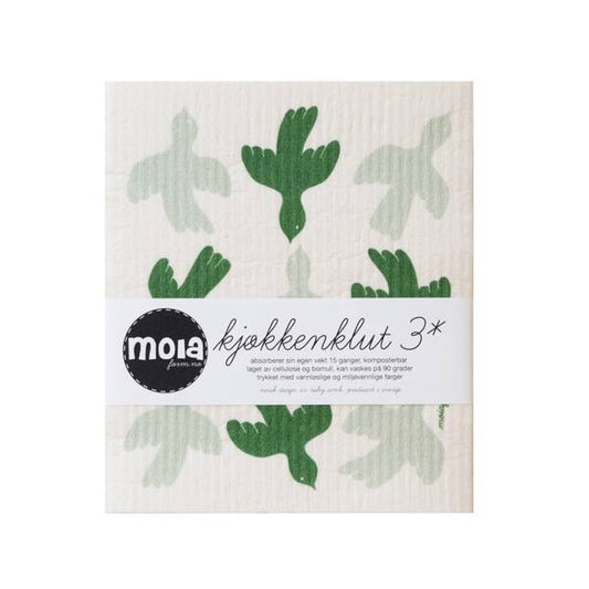 3 pk kjøkkenkluter, Fugl grønn