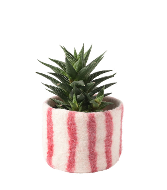 Blomsterpotte i ullfilt, rødstripet