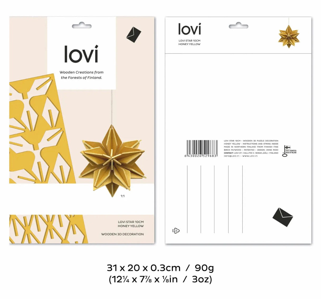 Stjerne med oppheng - medium «Honey yellow» - 10 cm