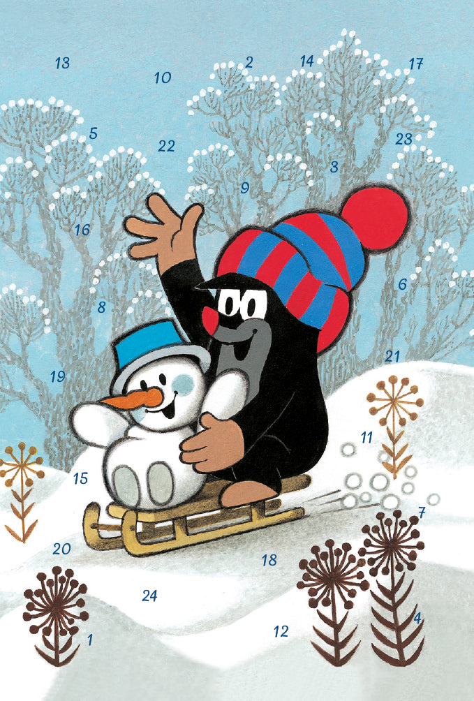 Minikort-kalender med luker - Den lille muldvarpen & kjelke