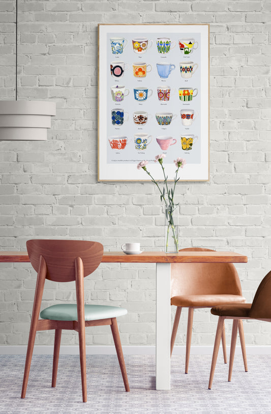 Trykk, kopper fra Figgjo Fajanse - lys gråblå, A3-format