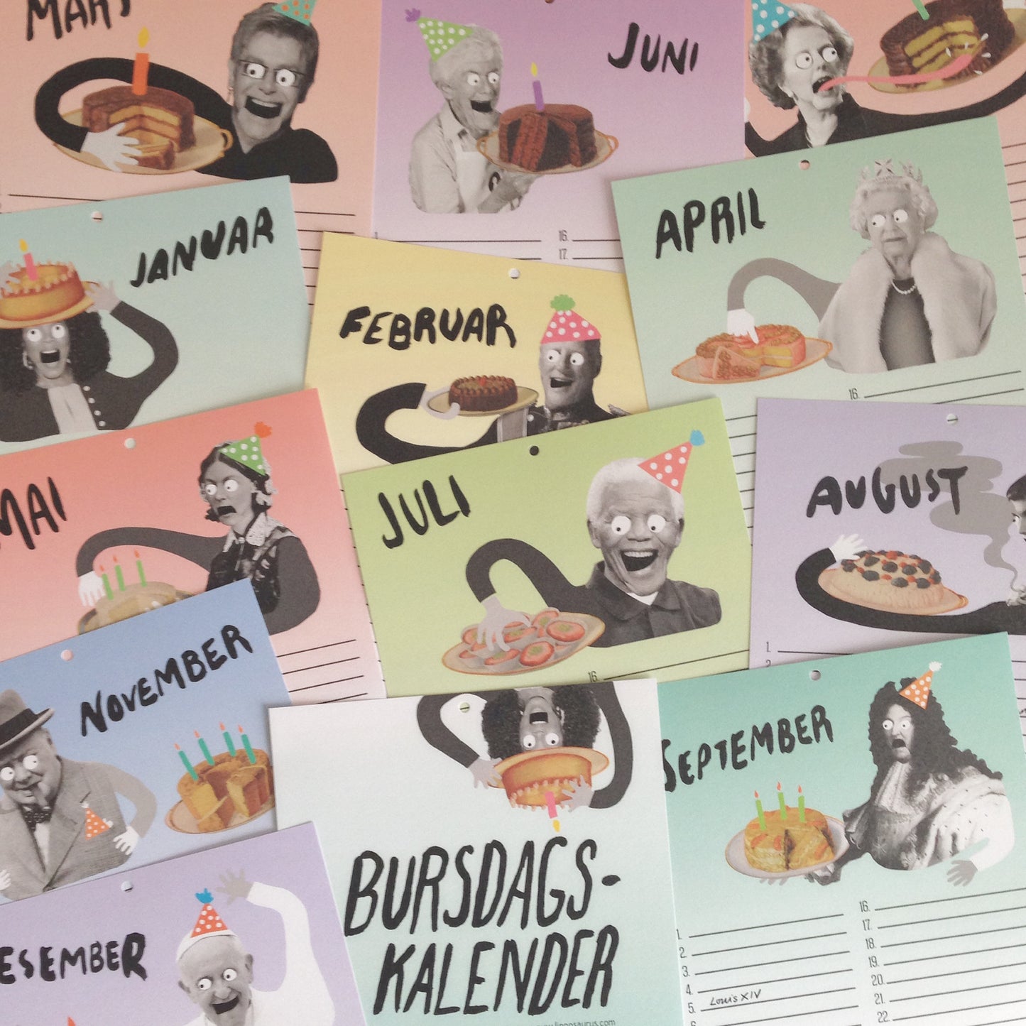 Bursdagskalender med elleville historiske personer, A5-format