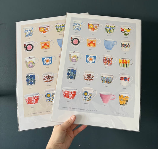 Trykk, kopper fra Figgjo Fajanse - lys gråblå, A4-format