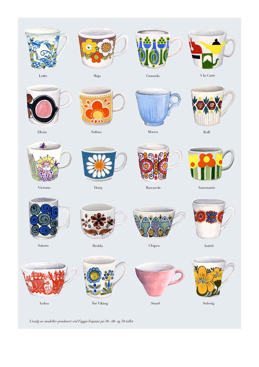 Trykk, kopper fra Figgjo Fajanse - lys gråblå, A4-format