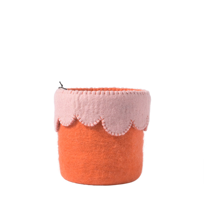 Blomsterpotte i ullfilt, Oransje & rosa - Medium