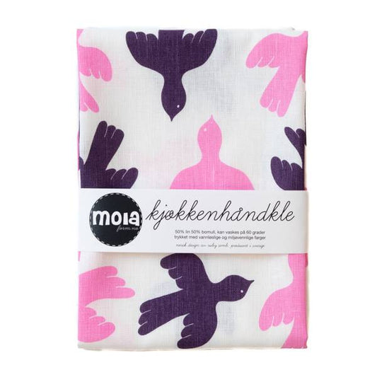 Kjøkkenhåndkle, Fugl - rosa/lilla