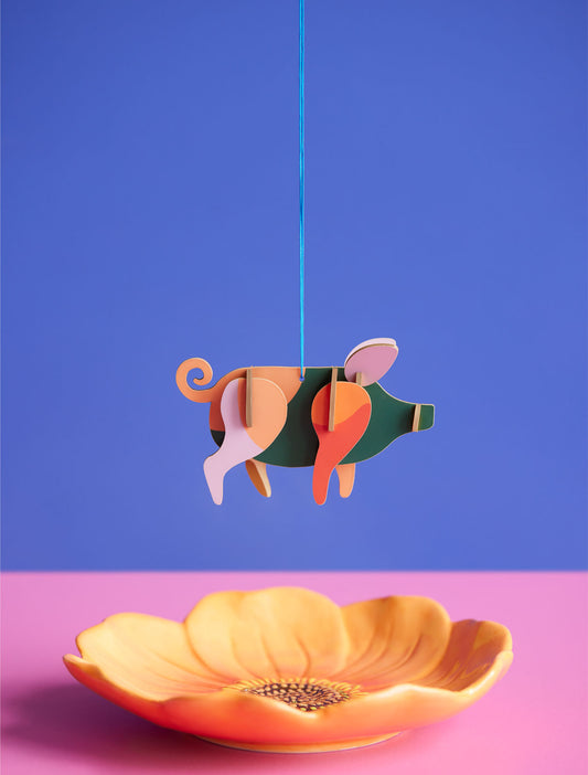 3D-ornament med oppheng - gris