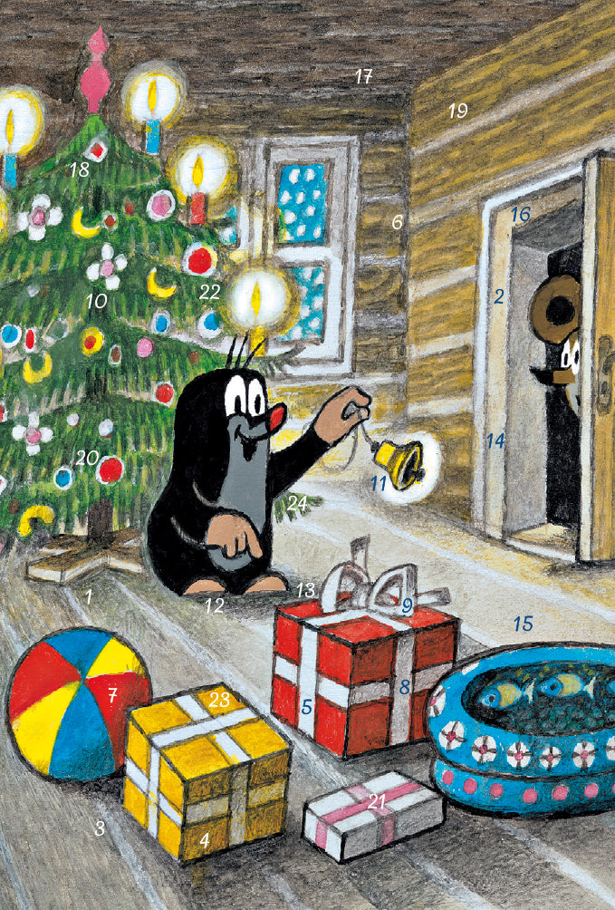 Minikort-kalender med luker - Den lille muldvarpen & bjelle
