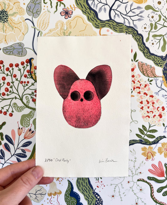 Grafikk, lite dyptrykk - ond Furby
